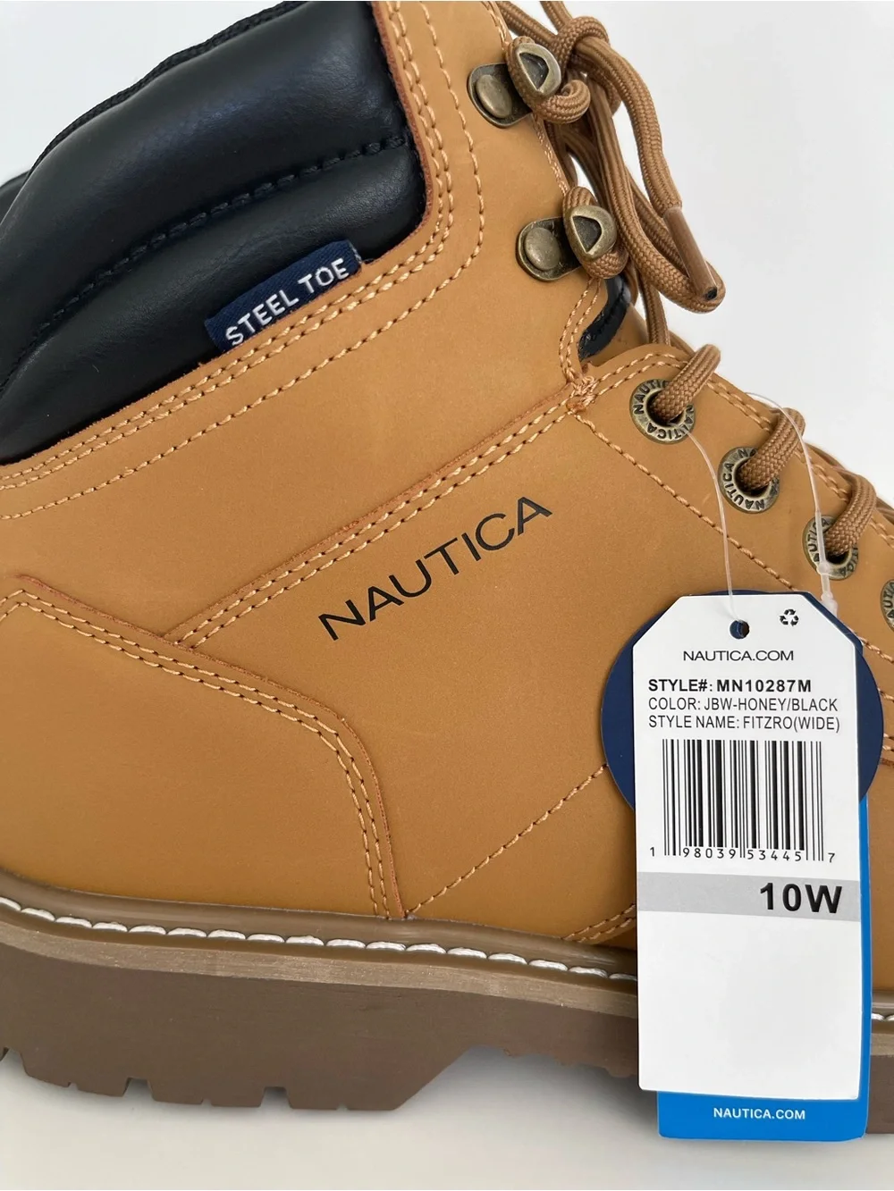 NWT Nautica Fitzro Men's Steel Toe Safety Work Boots Size 10W Honey Brown